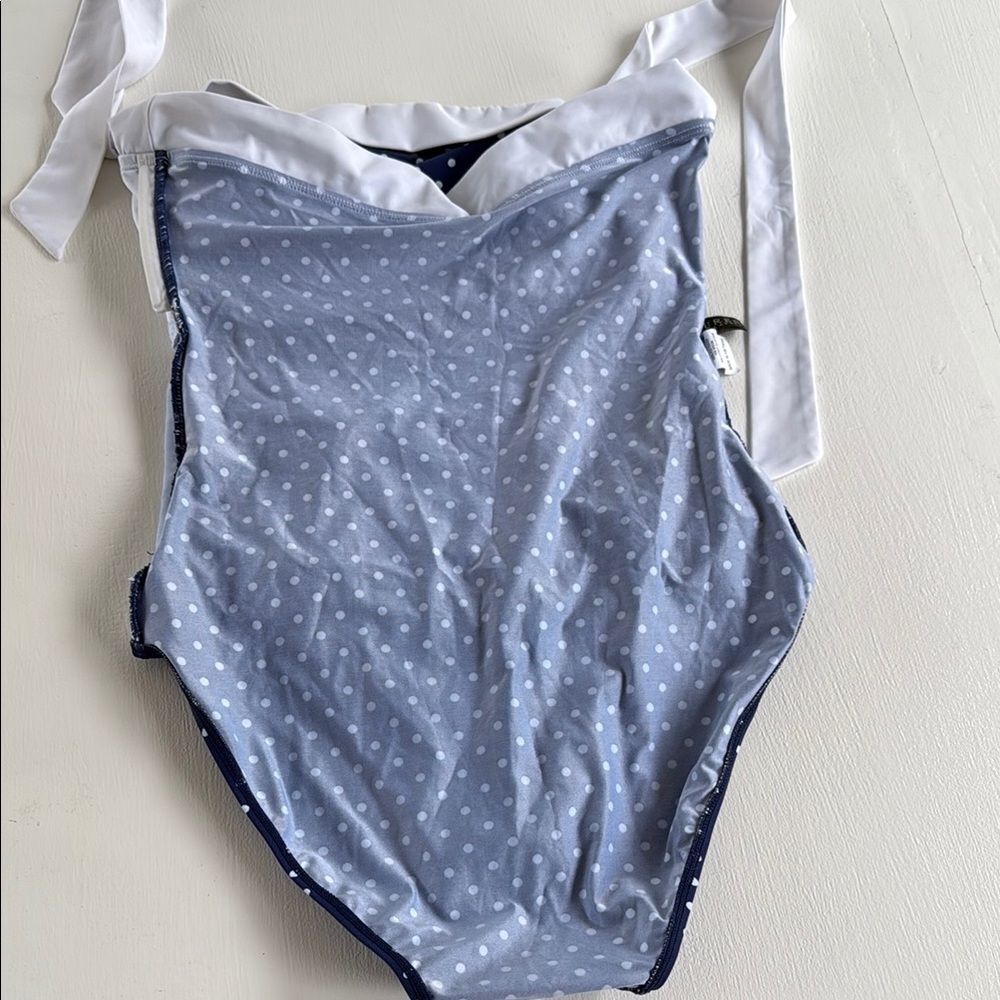 LAUREN RALPH LAUREN Navy White Polka Dot Retro Halter Women's Swimsuit Size 10 - Picture 7 of 9